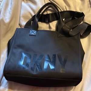 DKNY Black vinyl cloth Tote with Logo